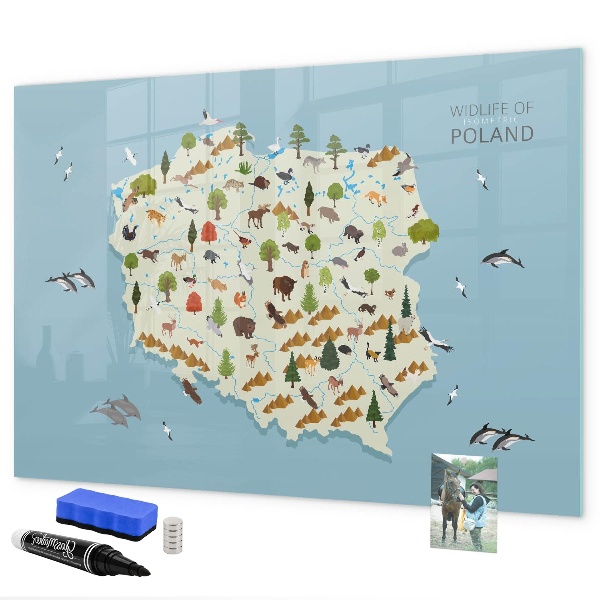 Schreib magnettafel Naturkarte von Polen mit Fotostandorten
