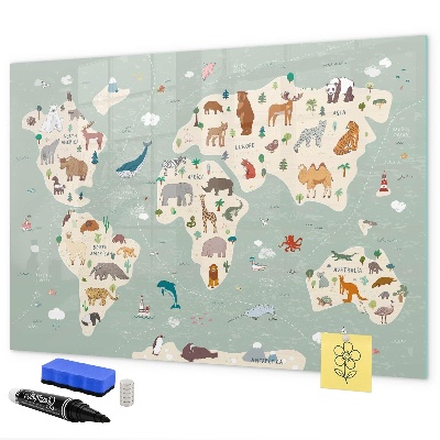 Schreib magnettafel Weltkarte mit Tierillustrationen