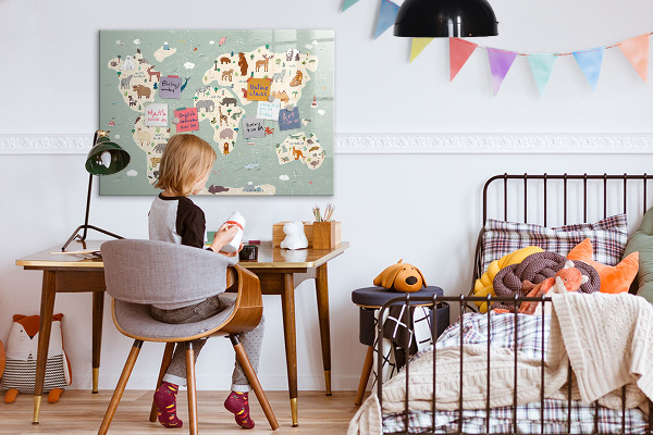 Schreib magnettafel Weltkarte mit Tierillustrationen