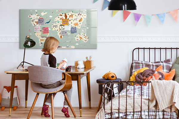 Schreib magnettafel Weltkarte mit Tierillustrationen