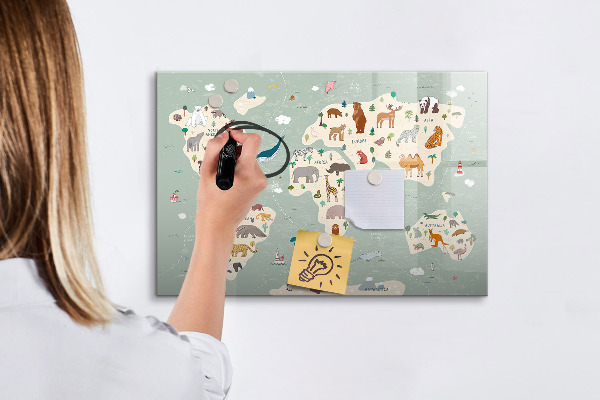 Schreib magnettafel Weltkarte mit Tierillustrationen