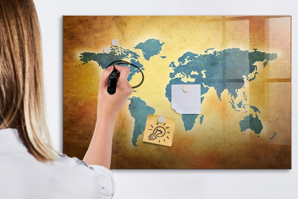 Magnettafel zum schreiben Weltkarte mit Platz für Fotos