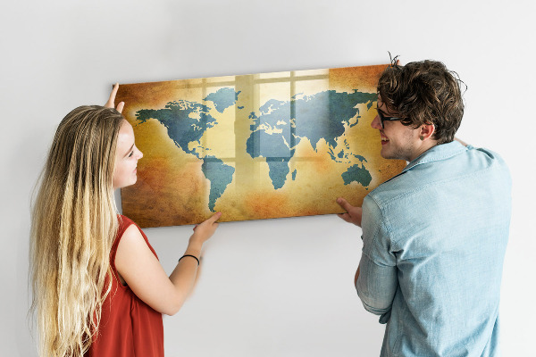 Magnettafel zum schreiben Weltkarte mit Platz für Fotos