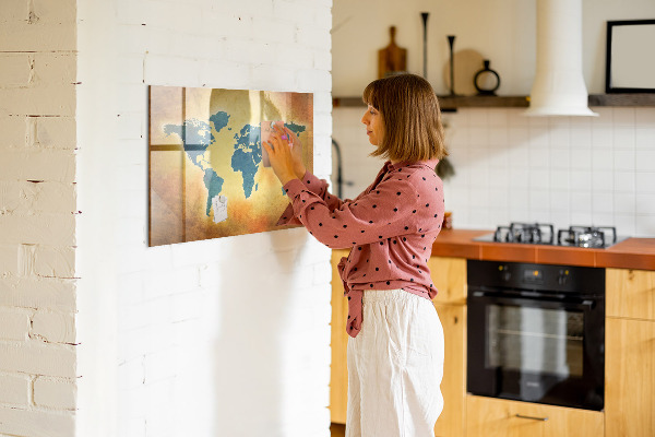 Magnettafel zum schreiben Weltkarte mit Platz für Fotos