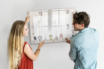 Schreib magnettafel Wochenplaner mit bunten Tieren