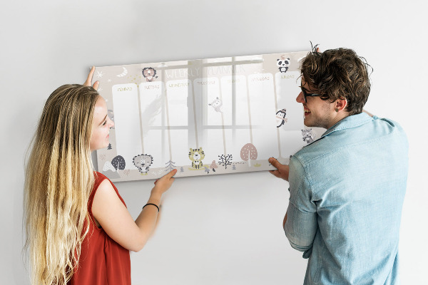Schreib magnettafel Wochenplaner mit bunten Tieren