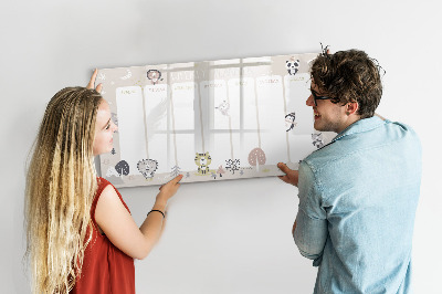 Schreib magnettafel Wochenplaner mit bunten Tieren
