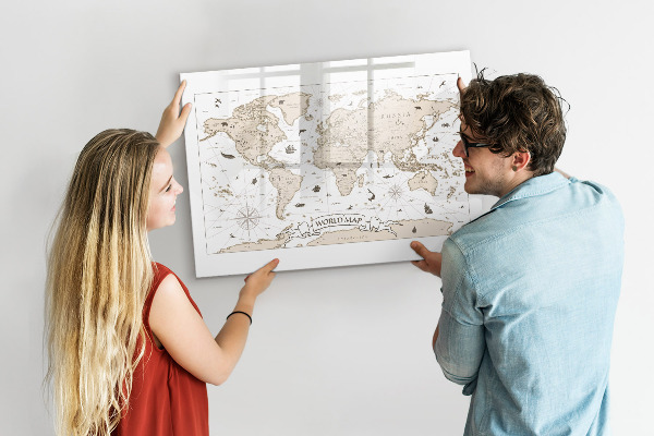 Magnettafel zum schreiben Weltkarte mit Fotostandorten