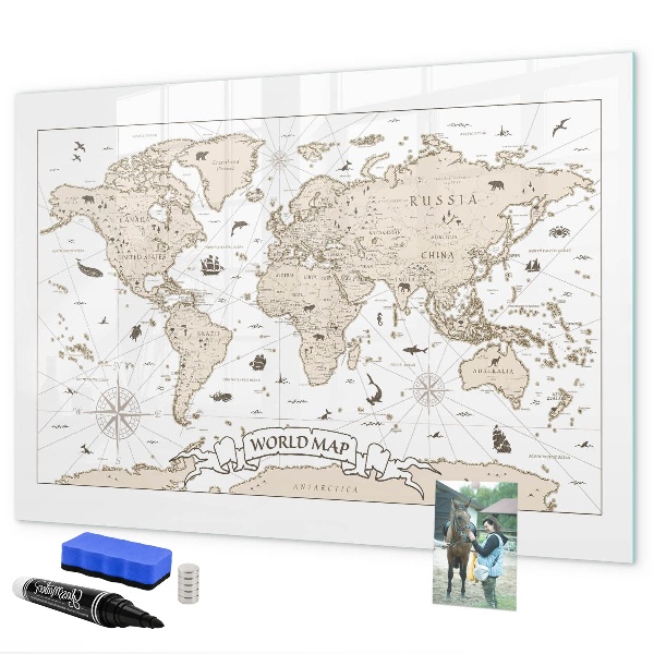 Magnettafel zum schreiben Weltkarte mit Fotostandorten
