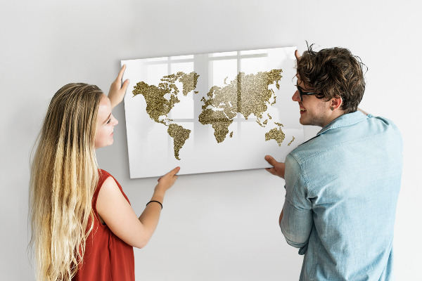 Magnettafel zum schreiben Weltkarte mit Fotostandorten