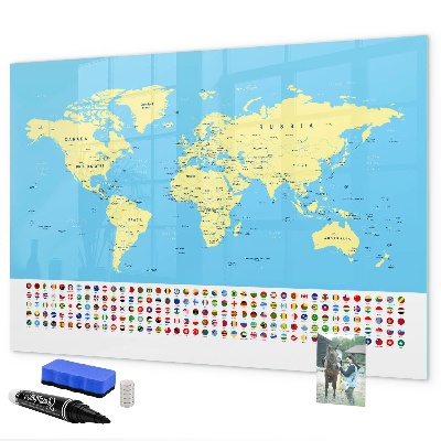 Magnettafel zum schreiben Weltkarte mit Fotostandorten