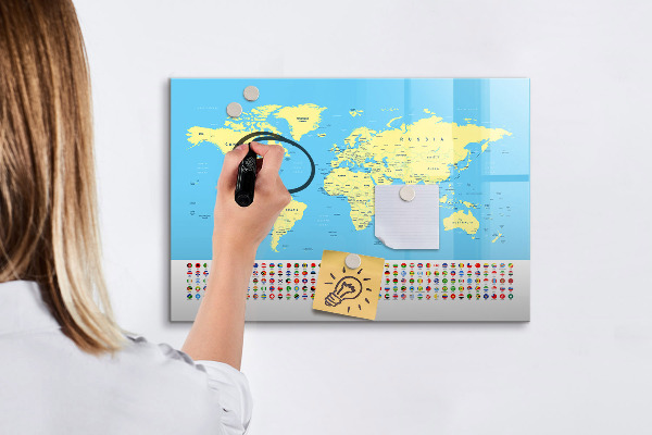 Magnettafel zum schreiben Weltkarte mit Fotostandorten