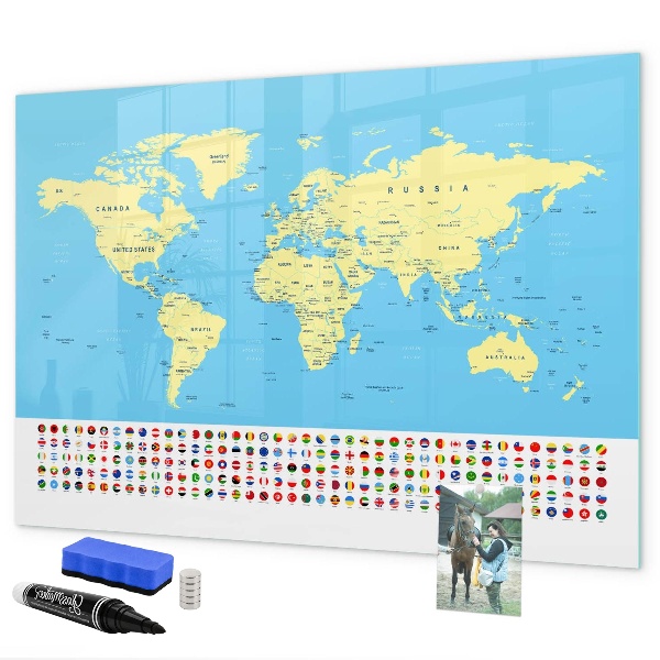 Magnettafel zum schreiben Weltkarte mit Fotostandorten