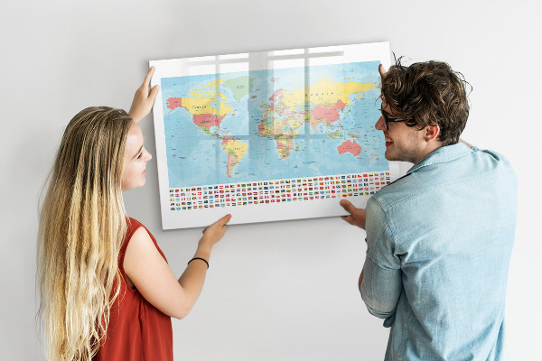 Schreib magnettafel Weltkarte mit Orten zum Markieren