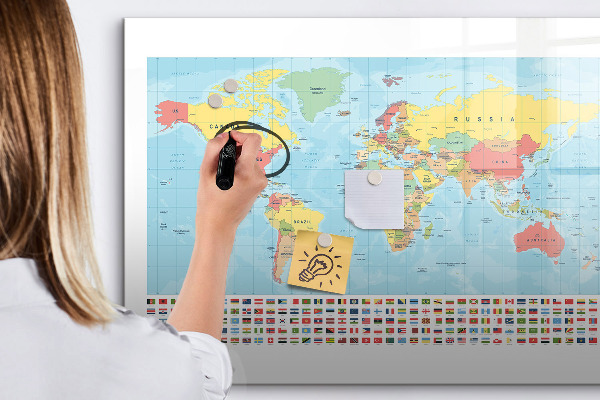 Schreib magnettafel Weltkarte mit Orten zum Markieren
