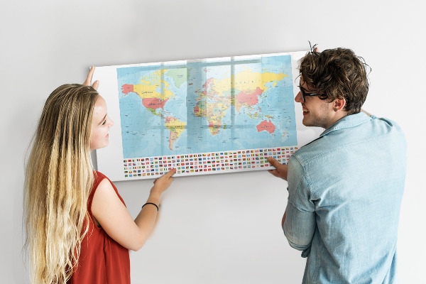 Schreib magnettafel Weltkarte mit Orten zum Markieren