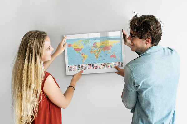 Schreib magnettafel Weltkarte mit Orten zum Markieren