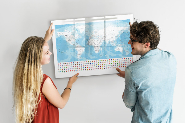 Schreib magnettafel Weltkarte mit Orten zum Markieren