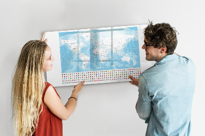 Schreib magnettafel Weltkarte mit Orten zum Markieren