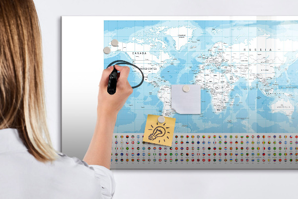Schreib magnettafel Weltkarte mit Orten zum Markieren