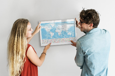 Schreib magnettafel Weltkarte mit Orten zum Markieren