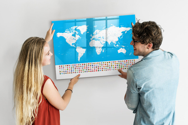 Schreib magnettafel Weltkarte mit Fotostandorten