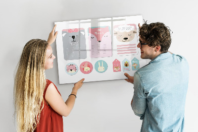 Schreib magnettafel Bunter Planer mit Tiermotiven