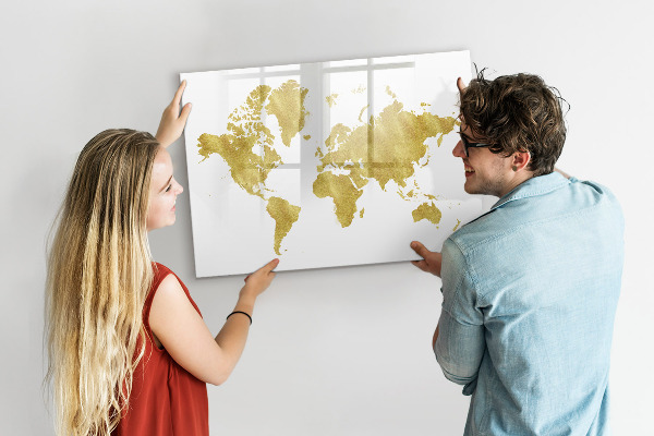 Schreib magnettafel Weltkarte mit Platz für Fotos