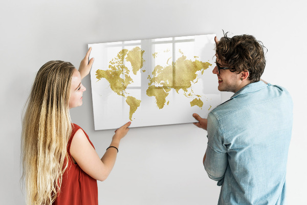 Schreib magnettafel Weltkarte mit Platz für Fotos