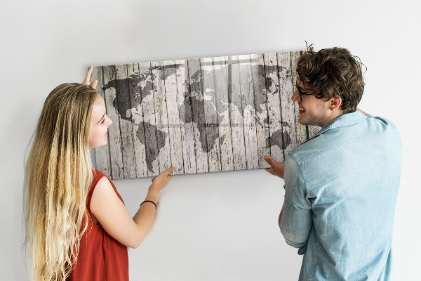 Schreib magnettafel Weltkarte mit Platz für Fotos