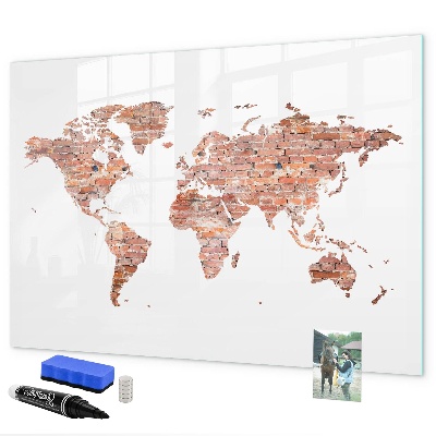 Magnettafel zum schreiben Weltkarte mit Fotos und Anmerkungen