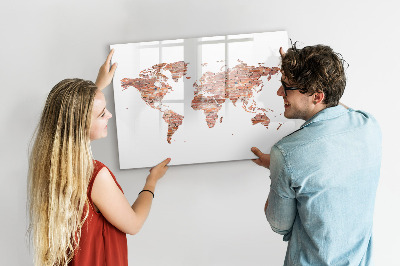 Magnettafel zum schreiben Weltkarte mit Fotos und Anmerkungen