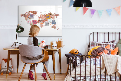 Magnettafel zum schreiben Weltkarte mit Fotos und Anmerkungen