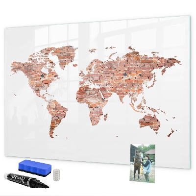 Magnettafel zum schreiben Weltkarte mit Fotos und Anmerkungen
