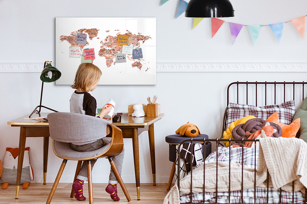 Magnettafel zum schreiben Weltkarte mit Fotos und Anmerkungen