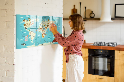 Schreib magnettafel Weltkarte mit Illustrationen und Fotos