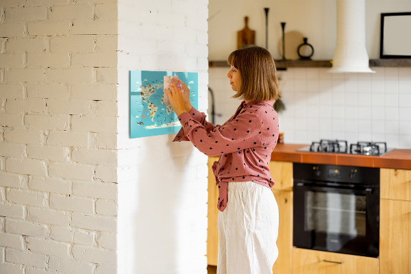 Schreib magnettafel Weltkarte mit Illustrationen und Fotos