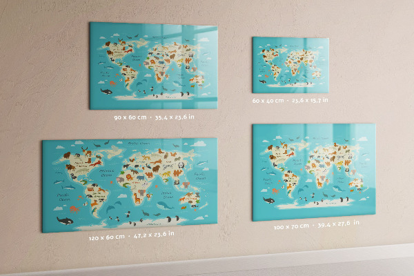 Schreib magnettafel Weltkarte mit Illustrationen und Fotos