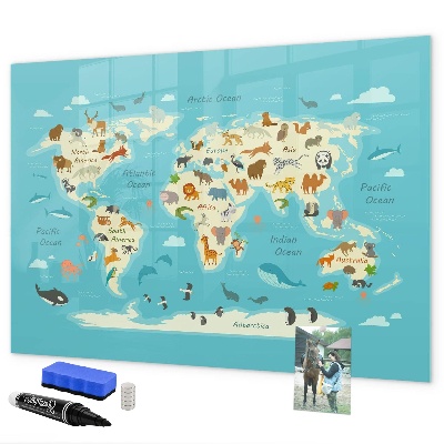 Schreib magnettafel Weltkarte mit Illustrationen und Fotos