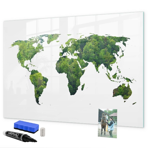 Magnettafel zum schreiben Grüne Weltkarte mit Fotos