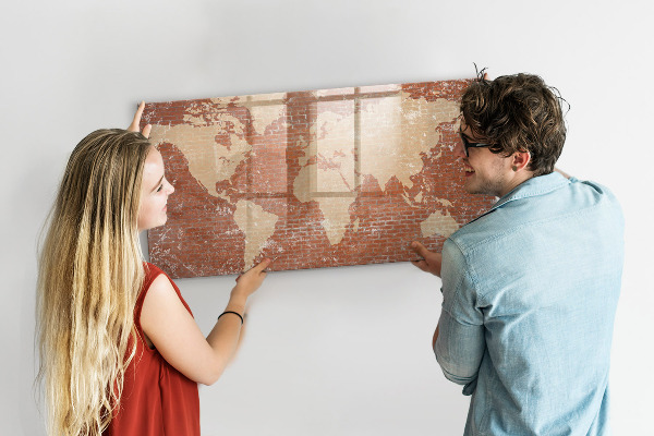 Magnettafel zum schreiben Weltkarte mit Fotostandorten