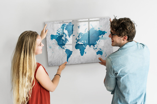 Magnettafel zum schreiben Weltkarte mit persönlichen Fotos