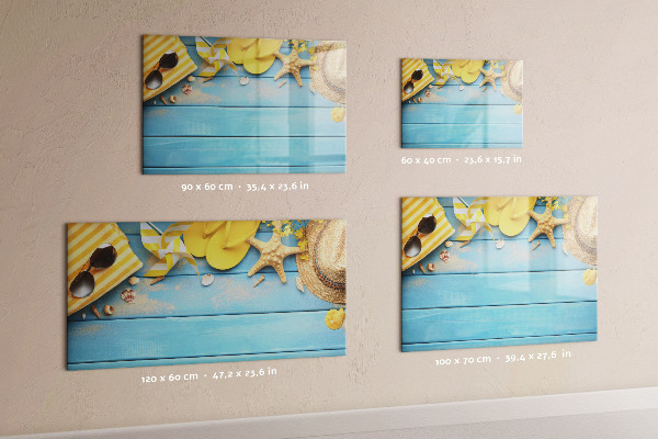 Magnettafel zum schreiben Sommererinnerungen auf blauem Hintergrund