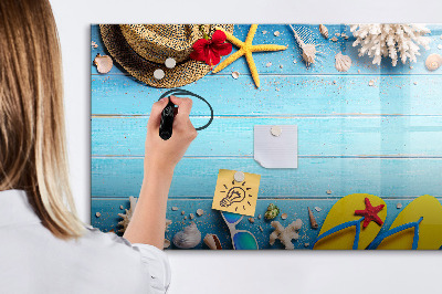Magnettafel zum schreiben Sommererinnerungen auf blauem Hintergrund