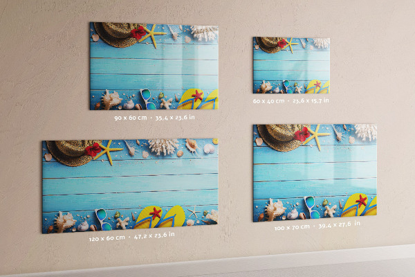 Magnettafel zum schreiben Sommererinnerungen auf blauem Hintergrund