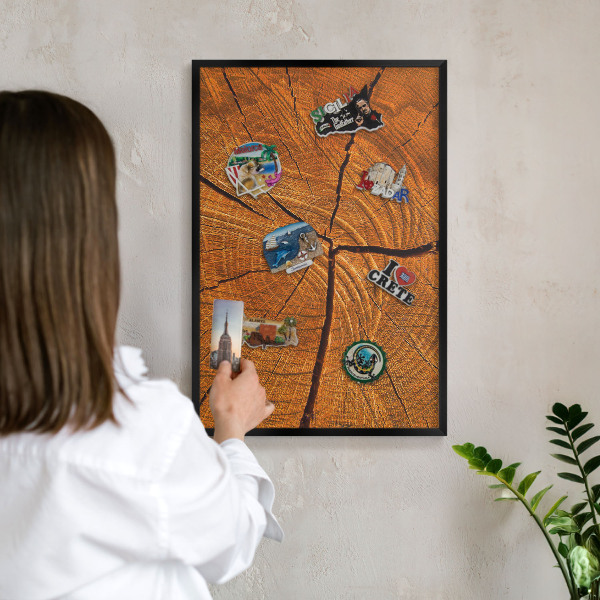 Magnettafel Metall mit Rahmen in Schwarz Holzmaserung