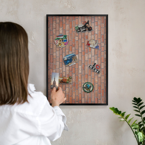 Magnettafel Metall mit Rahmen in Schwarz Ziegelmauer