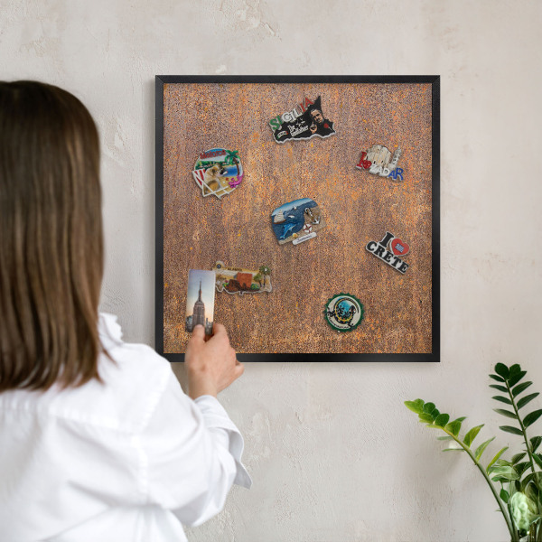 Magnettafel Metall mit Rahmen in Schwarz Rostige Eleganz