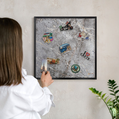 Magnettafel Metall mit Rahmen in Schwarz Gemusterter Marmor
