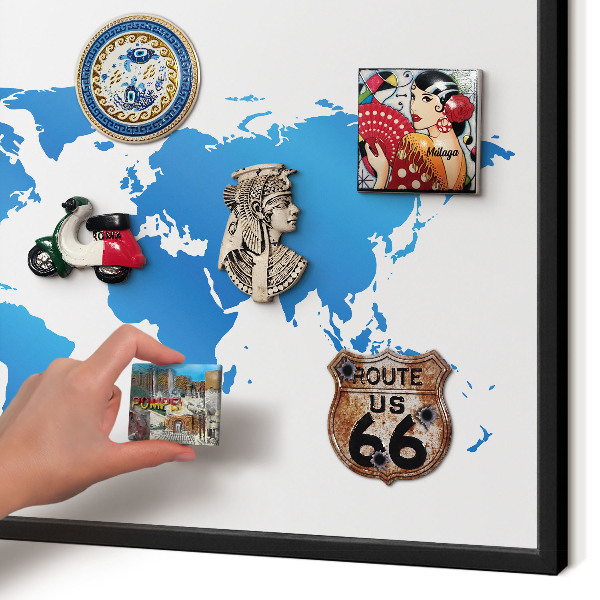 Magnetpinnwand Metall für Urlaubsmagnete mit schwarzem Rahmen Weltkarte